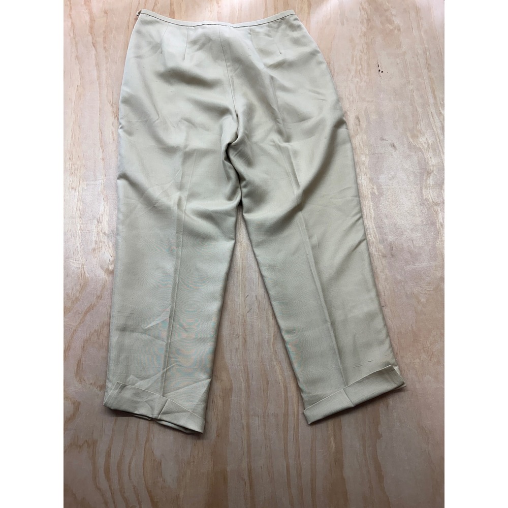 Ann Taylor Womens 8 Tan 100% Silk Cuffed Straight Leg Trousers High Rise Pants - Picture 5 of 7
